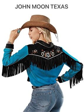 JOHN MOON TEXAS WOMENS WESTERN FRINGE EMBROIDERED STUDDED RODEO SHIRT **NWT**